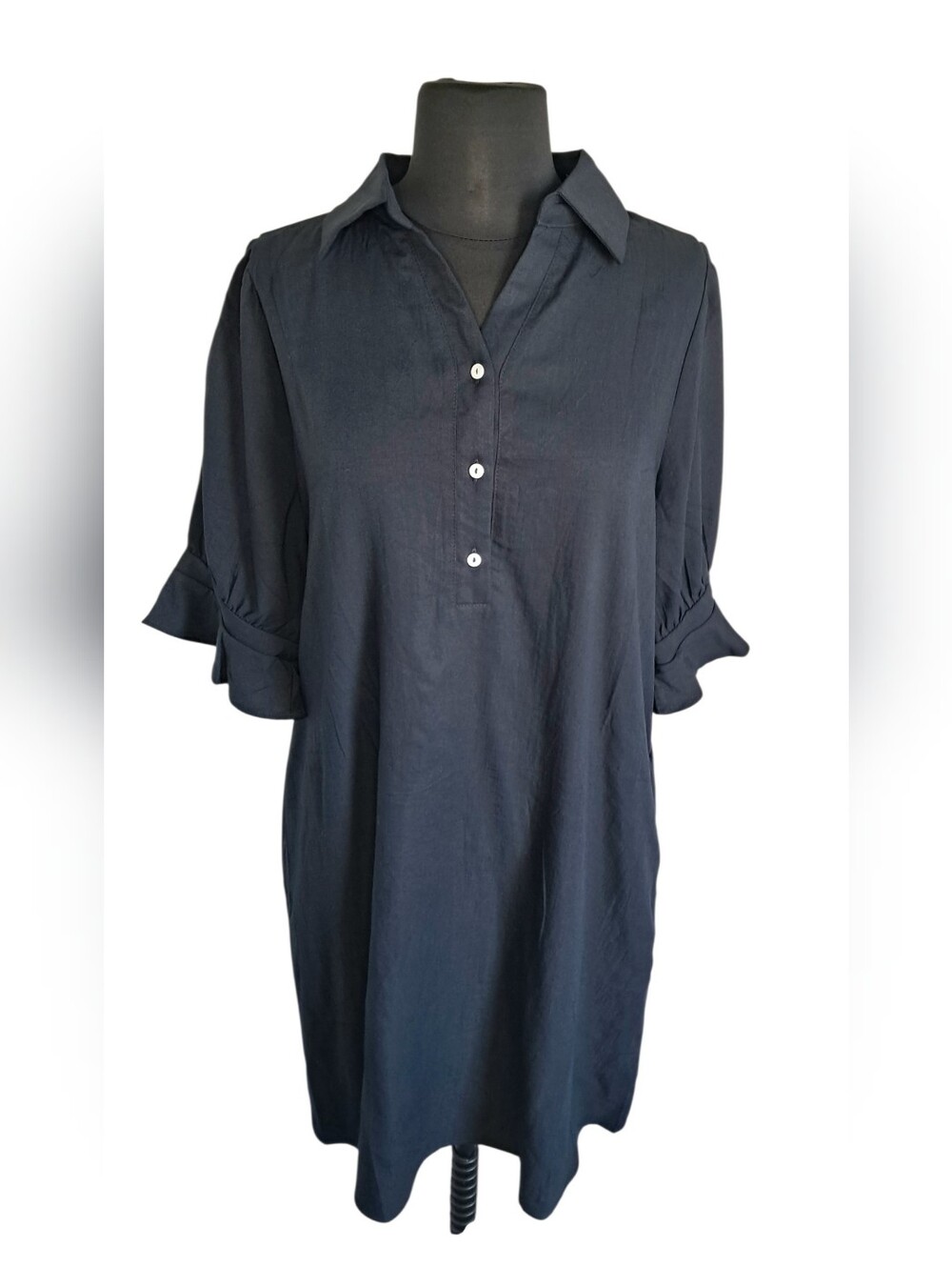 Dirass Women's Casual Summer Shirt Dress Ruffle Sleeve Button Down NWT Size L